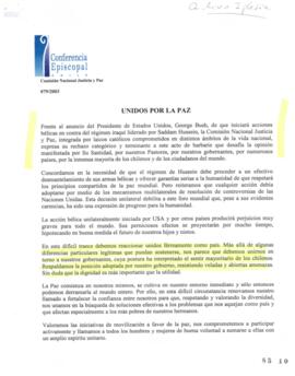 Declaración de Comisión Nacional Justicia y Paz de la Conferencia Episcopal relativa a la Amenaza...