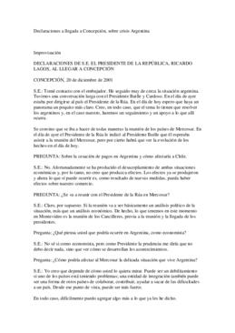 Declaraciones de S.E. el Presidente de la República, Ricardo Lagos, al llegar a Concepción
