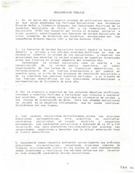 Declaración Pública relativa a Comisión de Unificación Socialista a Nivel Juvenil