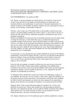 Declaraciones del Presidente de la República, Ricardo Lagos, al finalizar visita a Rusia