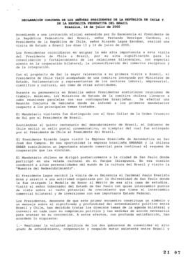 Declaración Conjunta de los Señores Presidentes de la República de Chile y de la República Federa...