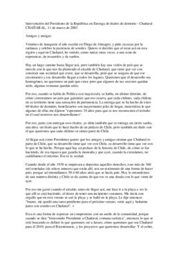 Intervención del Presidente de la República en Entrega de títulos de dominio - Chañaral
