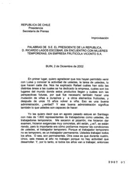 Discurso del Presidente de la República en Encuentro con Mujeres Temporeras en Empresa Frutícola ...