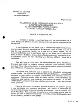 Palabras de S.E. el Presidente de la República, D. Ricardo Lagos Escobar, al Visitar Empresa Paci...