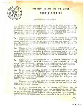 Declaración Pública de Comité Central de Partido Socialista de Chile relativa a la Formación de P...