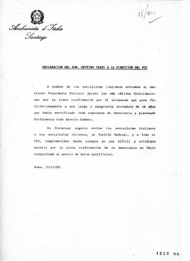 Declaración del honorable Bettino Craxi a la Dirección del PSI