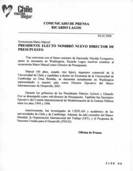 Presidente electo nombró nuevo director de presupuesto. Economista Mario Marcel. Comunicado de Pr...