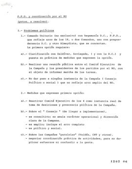 Partido Por la Democracia y coordinación por el No. (puntos a resolver)