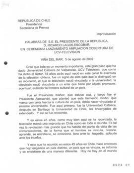 Palabras de S.E. el Presidente de la República, D. Ricardo Lagos Escobar, en Ceremonia Lanzamient...