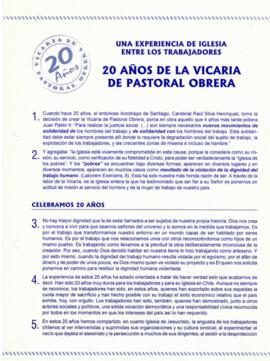 20 Años de Vicaría de Pastoral Obrera. Boletín