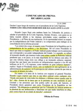 Todos los chilenos debemos ser iguales ante la Ley. Declaró Lagos luego de reunirse con el Presid...