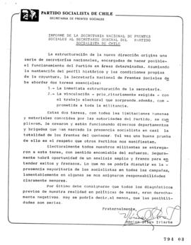 Informe de la Secretaría Nacional de Frentes Sociales al Secretario General del Partido Socialist...