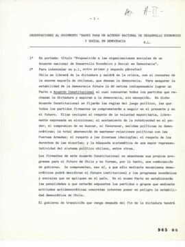 Observaciones al Documento Bases para Un Acuerdo Nacional de Desarrollo Económico y Social en Dem...