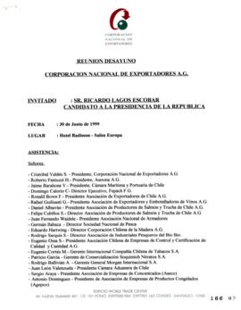 Programa de la Reunión del Candidato Presidencial Ricardo Lagos con la Corporación Nacional de Ex...