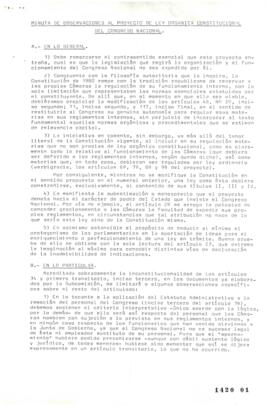 Minuta de Observaciones relativa a Proyecto de Ley Orgánica Constitucional del Congreso Nacional