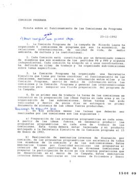 Comisión Programa. Minuta sobre el funcionamiento de Comisiones Programa