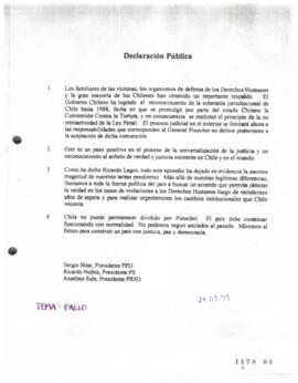 Declaración Pública relativa a Reconocimiento de Soberanía Jurisdiccional de Chile en Caso Pinochet