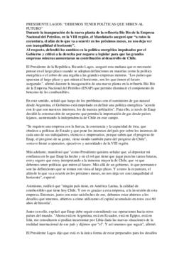 Inauguración de Refinería Bio Bio de Enap. Comunicado de Prensa