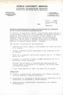 Concurso a Cargo de Coordinador de Proyectos en Oficina Regional de América Latina de Servicio Un...