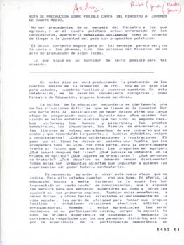 Notas relativas a Carta de Ministro a Jóvenes de Cuatro Medio