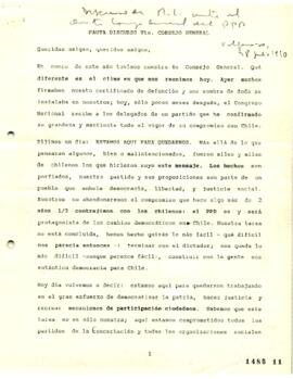 Pauta de Discurso de Ricardo Lagos ante el V Consejo General del Partido Por la Democracia
