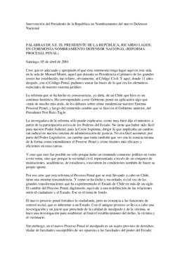 Intervención del Presidente de la República en Nombramiento del nuevo Defensor Nacional