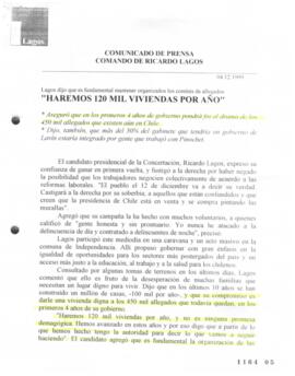 Haremos 120 mil viviendas por año. Lagos dijo que es fundamental mantener organizados los comités...