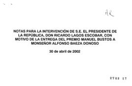 Notas para Intervención del Presidente de la República en Entrega Premio Manuel Bustos a Monseñor...