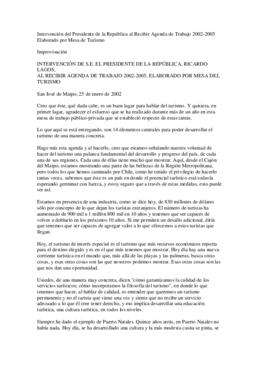 Intervención del Presidente de la República al Recibir Agenda de Trabajo 2002-2005 Elaborado por ...