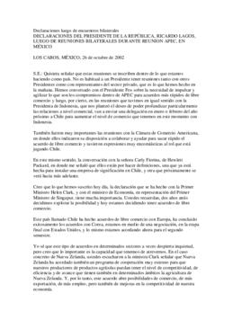 Declaraciones del Presidente de la República, Ricardo Lagos, luego de reuniones bilaterales duran...