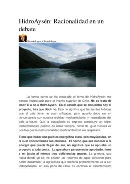 Hidroaysén: Racionalidad en un debate. Columna de opinión