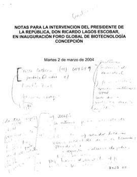 Notas para la intervención del Presidente de la República, en inauguración del Foro Global de Bio...