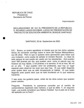 Declaraciones de S.E, el Presidente de la República, d. Ricardo Lagos Escobar, luego de Presentac...