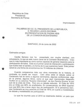 Palabras de S.E. el Presidente de la República, D. Ricardo Lagos Escobar, en Presentación de Pagi...