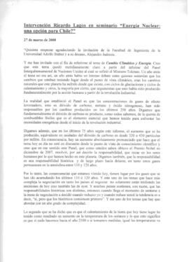 Intervención de Ricardo Lagos en Seminario Energía Nuclear: Una Opción para Chile?