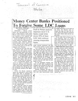 Money Center Banks positioned to forgive some LDC loans. Recorte de prensa