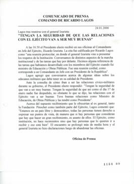 Tengan la seguridad de que las relaciones con el Ejército van a ser muy buenas. Lagos tras reunir...