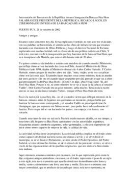 Intervención del Presidente de la República durante Inauguración Barcaza Hua Hum