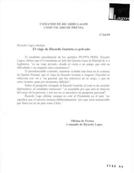 El viaje de Ricardo Izurieta es privado. Comunicado de Prensa