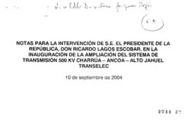 Notas para Intervención del Presidente de la República en Inauguración de Ampliación del Sistema ...