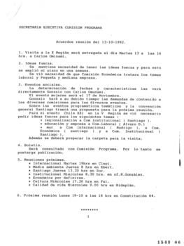 Secretaria Ejecutiva Comisión Programa. Acuerdos de Reunión 13-10-1992