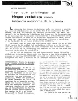 Hay que privilegiar al Bloque Socialista como Instancia Autónoma de Izquierda. Entrevista