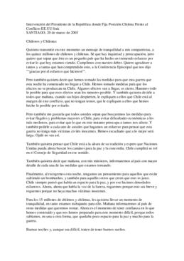Intervención del Presidente de la República donde Fija Posición Chilena Frente al Conflicto EE.UU...