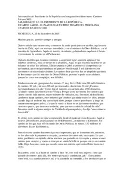 Intervención del Presidente de la República en Inauguración último tramo Caminos Básicos 5000