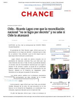 Ricardo Lagos cree que la reconciliación nacional no se logra por decreto y no sabe si Chile la a...