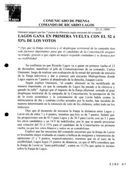 Lagos gana en primera vuelta con el 52 o 53 por ciento de los votos. Ominami aseguró que hay 7 pu...