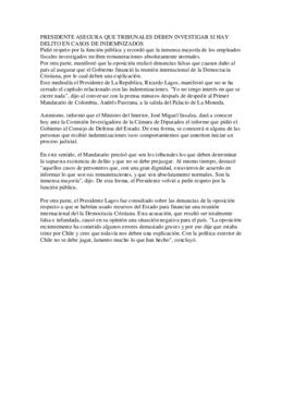 Declaraciones del Presidente de la República sobre Indemnizaciones