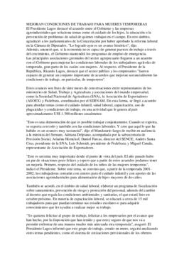 Acuerdos para mejorar condiciones del trabajo mujeres temporeras