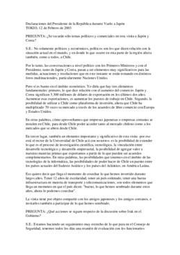 Declaraciones del Presidente de la República durante vuelo a Japón