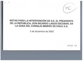 Notas para Discurso del Presidente de la República en Cena del Consejo Minero de Chile A. G